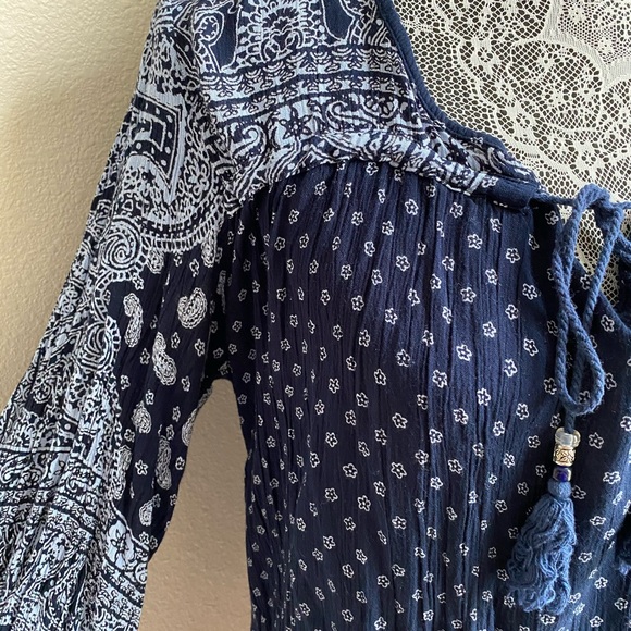 Navy Blue Paisley/Floral Print Dress Size Small - Picture 3 of 5